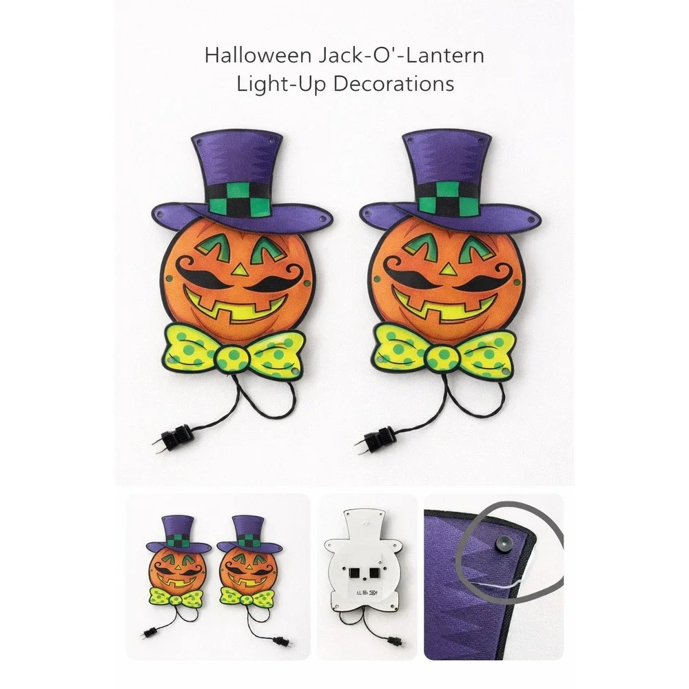 Minetom Halloween Jack-O-Lantern Light-Up Window Decorations Set‎ of 2 Mustache